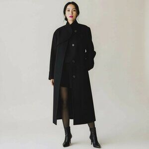 Vintage Beau Brem Union USA Black Long Dramatic Pea Coat 80s 90s Womens Wool